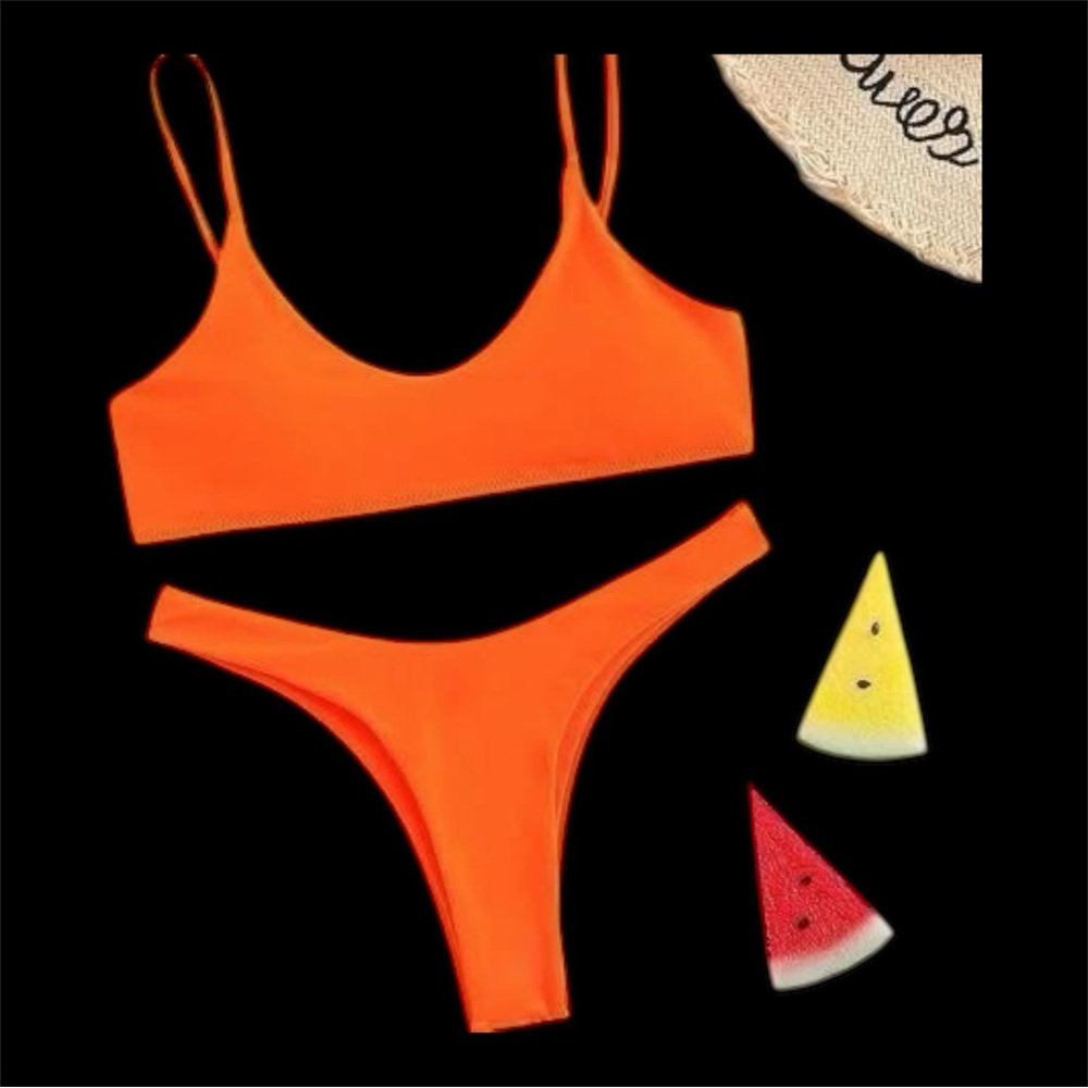Women's Size Medium Unbranded Fluorescent Orange Cheeky Bikini NWOT